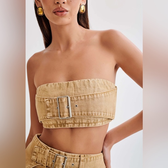 Meshki Rowena Denim Buckle Bandeau - Tan Acid
Wash BNWT - Picture 1 of 5